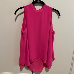 Fuchsia flowy mockneck top